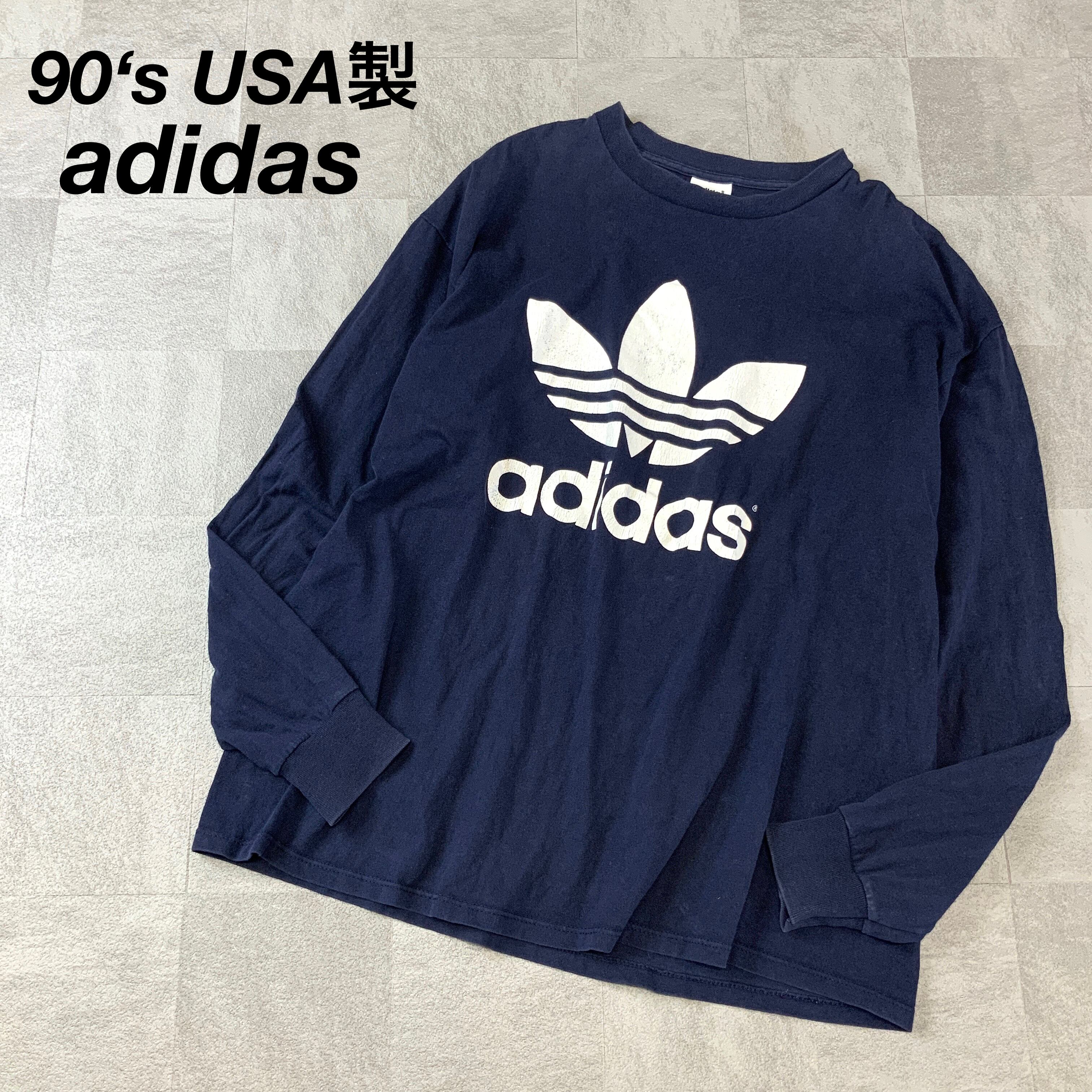 希少 90s USA製 万国旗タグ adidas 両面トレフォイルロングスリーブ