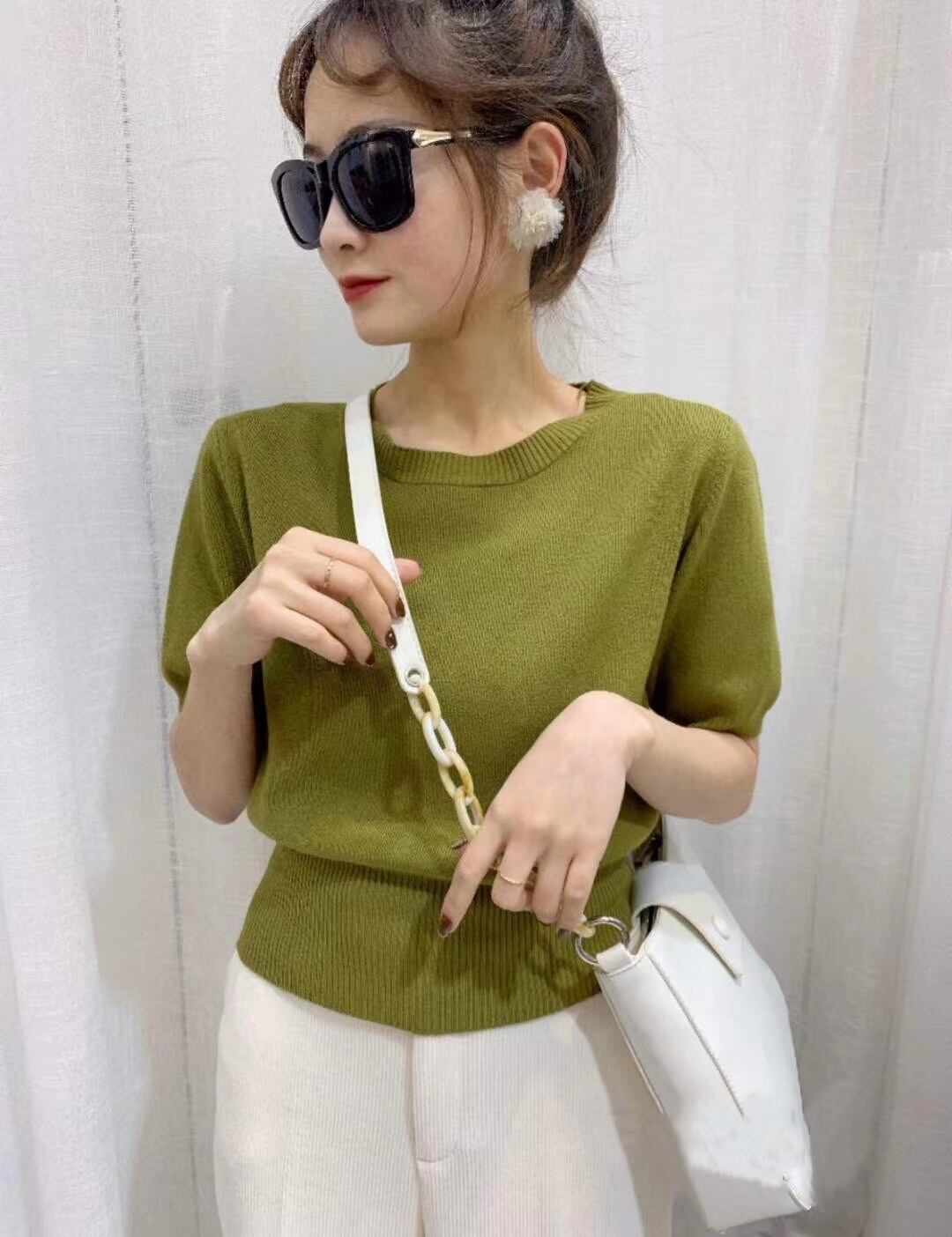 5部袖　クルーネックニット　AJ-111-565