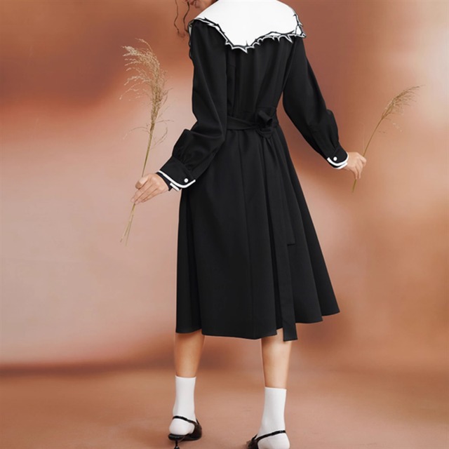 【Camoooni】小鹿刺繍ビックカラーワンピース　10971