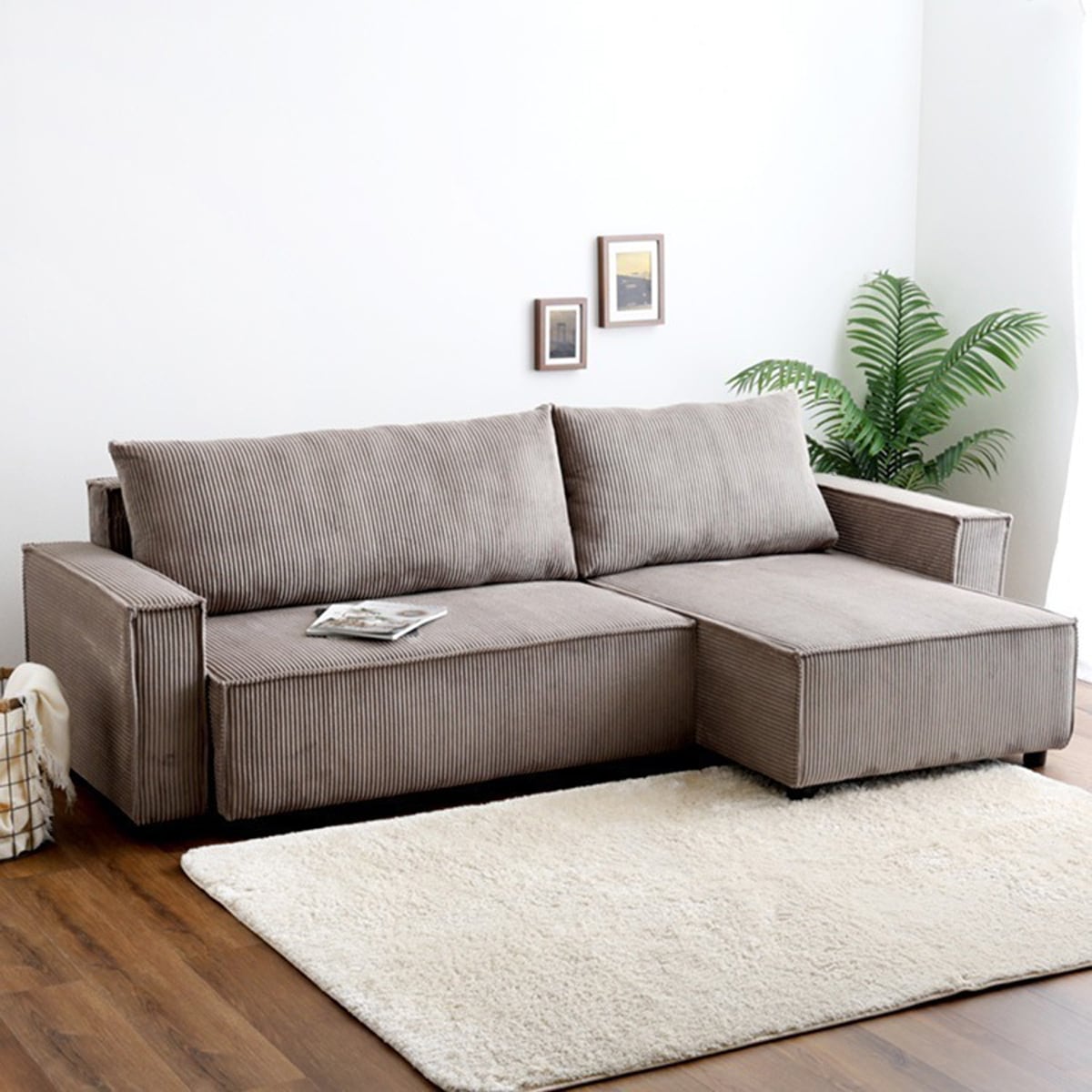 コーデュロイ生地 カウチソファベッド 3人掛け