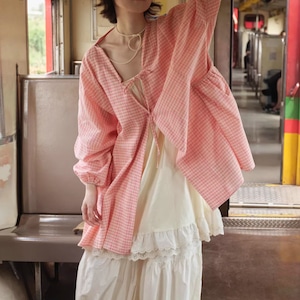 フロントリボンレトロチェック柄ブラウス ・10257