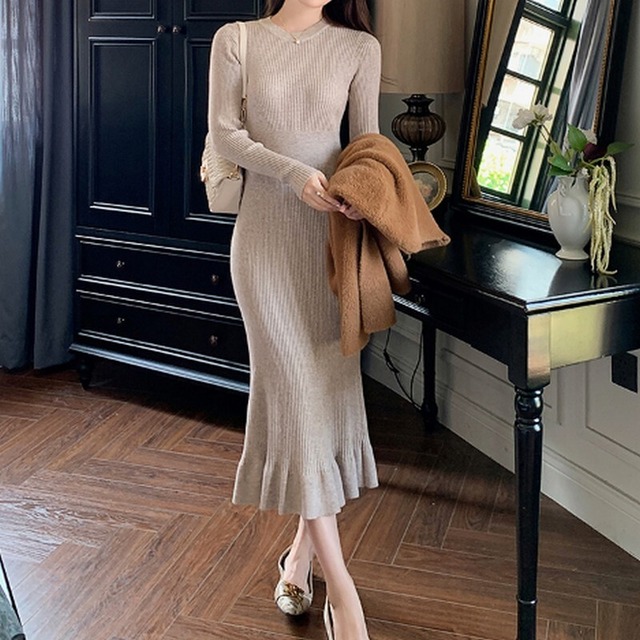 Fishtail knit  4color dress