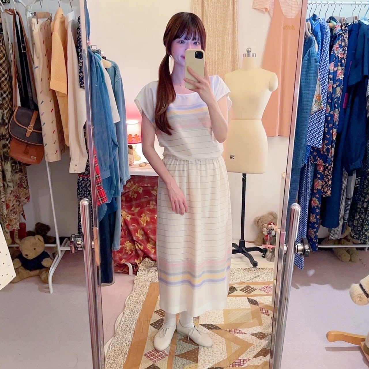 sherbet border french sleeve one-piece
