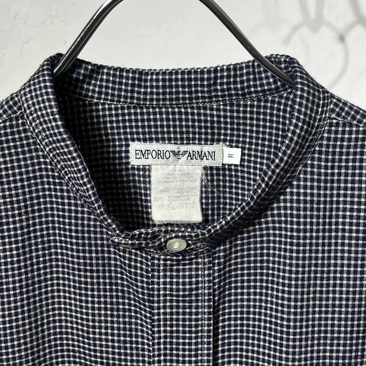 GIORGIO ARMANI アルマーニ　90年代　ボタンダウン　チェックシャツ 90s EMPORIO ARMANI Gingham Check Band Collar Shirt ITALY製 | VOLAR
