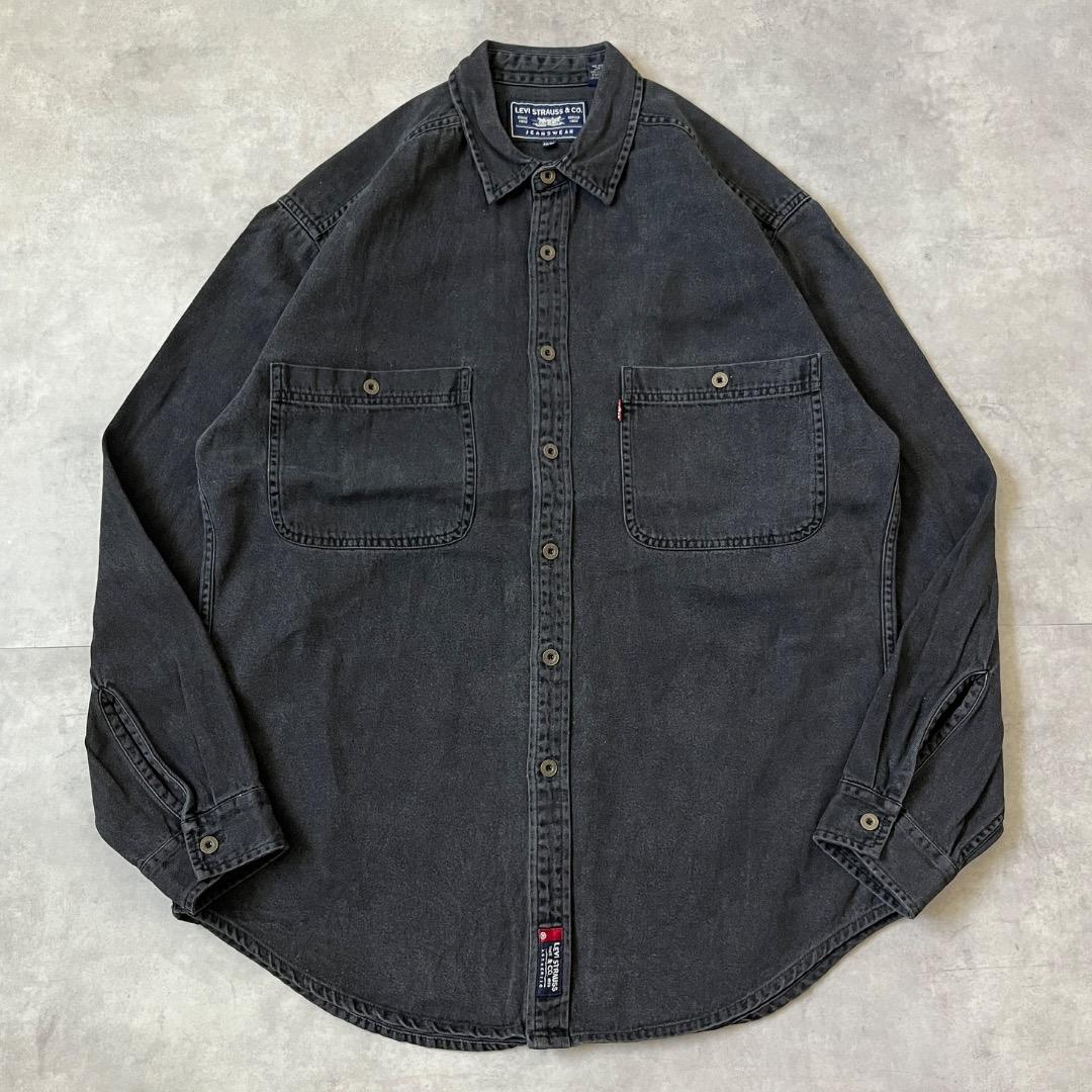 Levis リーバイス デニムシャツ 古着 無地 00s M 黒 17251