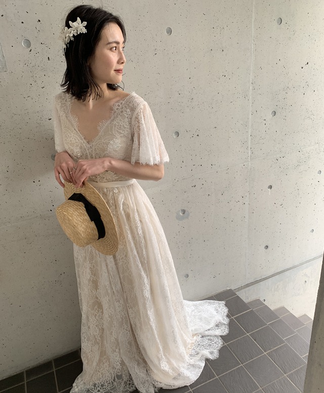 ウエディングドレス 袖あり オールレース ナチュラル 刺繍　商品番号：WD20（28693653） 東京（表参道）名古屋（覚王山）大阪（南船場）福岡（博多）