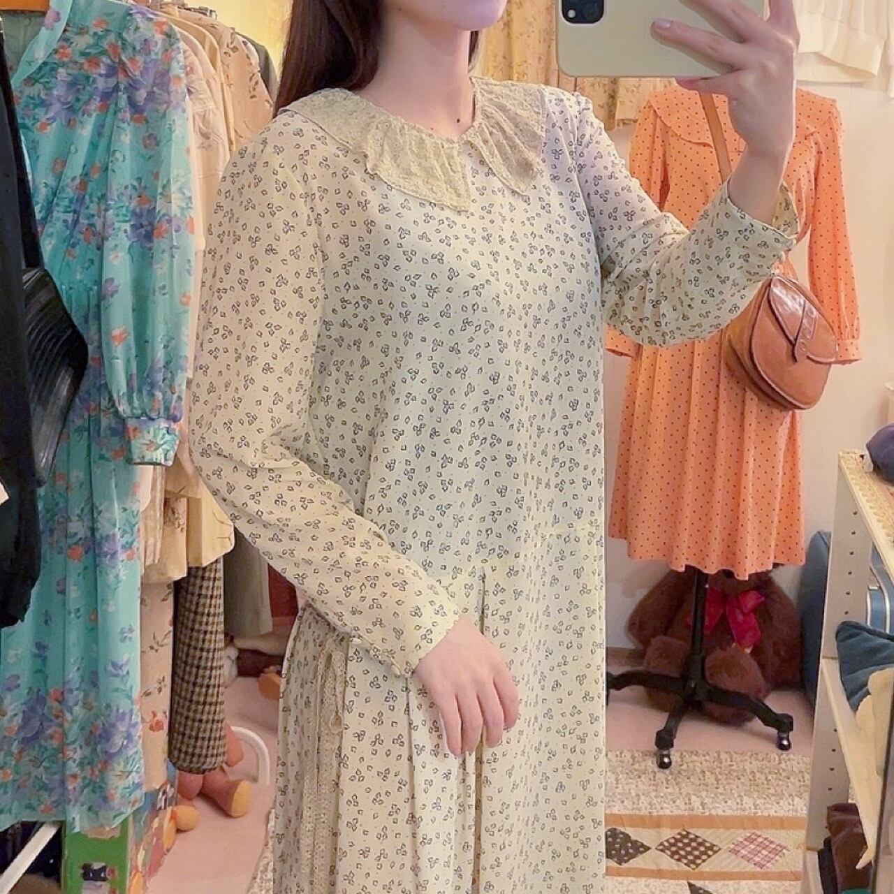 flower lace collar side ribbon one-piece