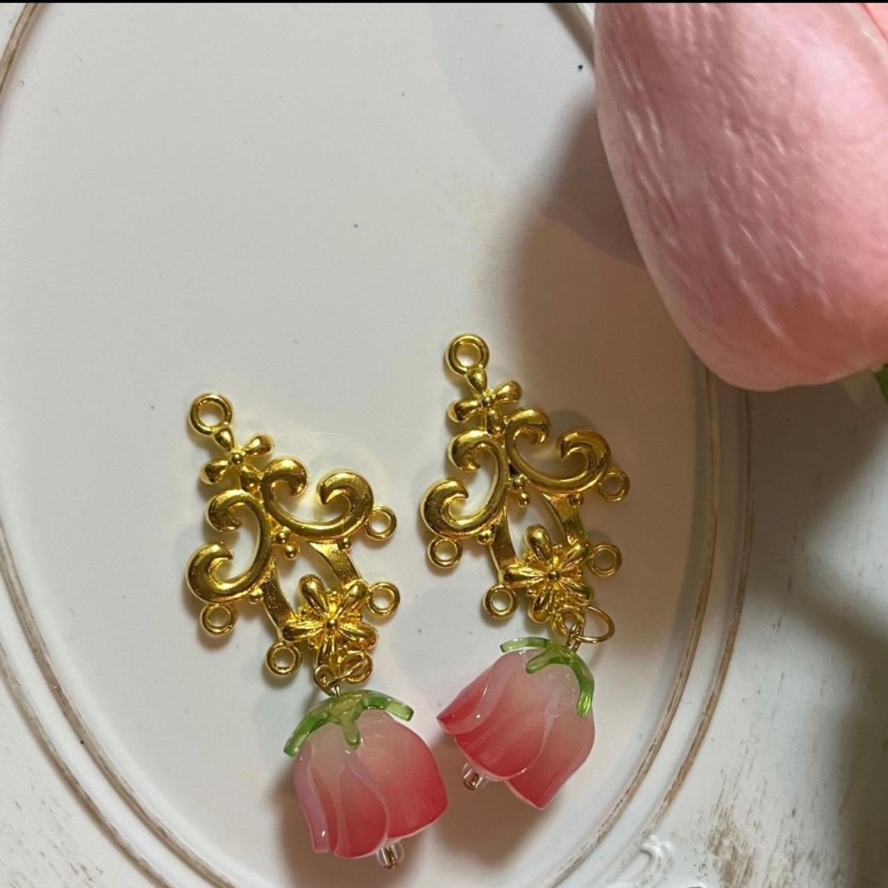 A8 春 ピンクチューリップ ピアス イヤリング ハンドメイド | LOTTIE