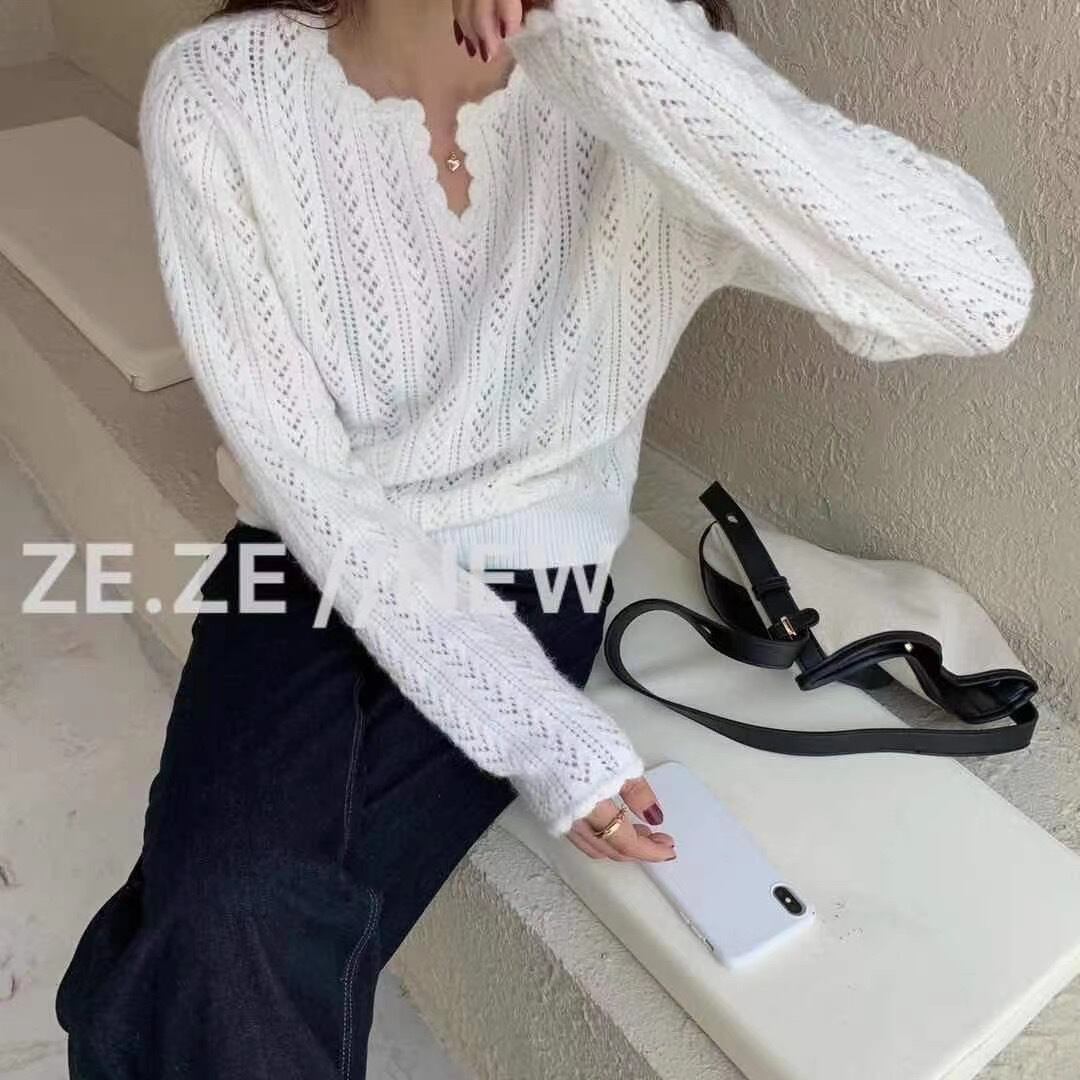 キーネック針抜きニット