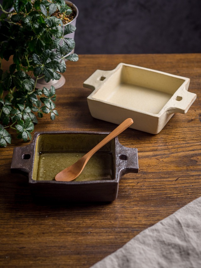 アメ釉 正角 グラタン皿（耐熱皿・角皿・深皿）／吉永哲子