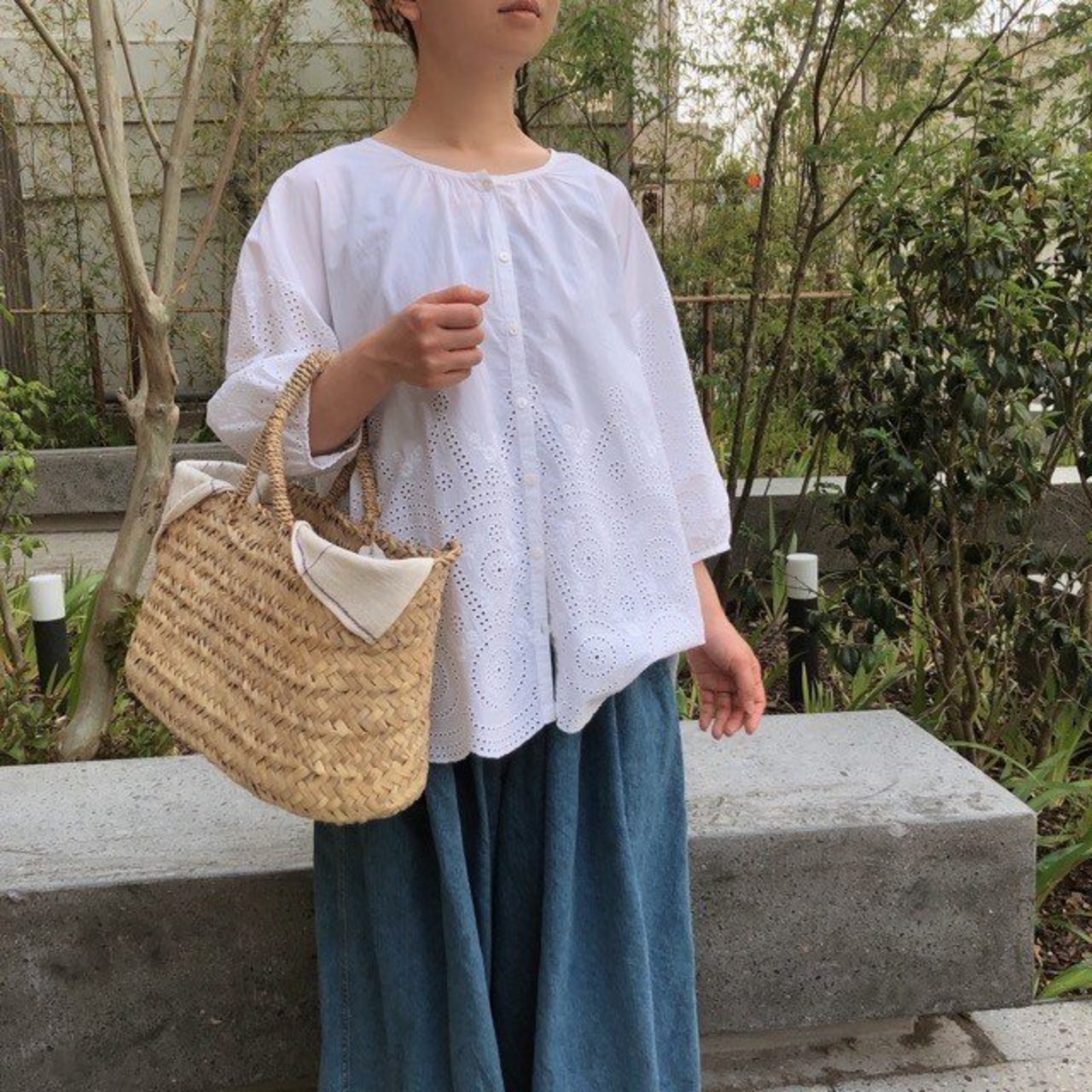 utilite　コットンポプリンカットワークブラウス　シロ