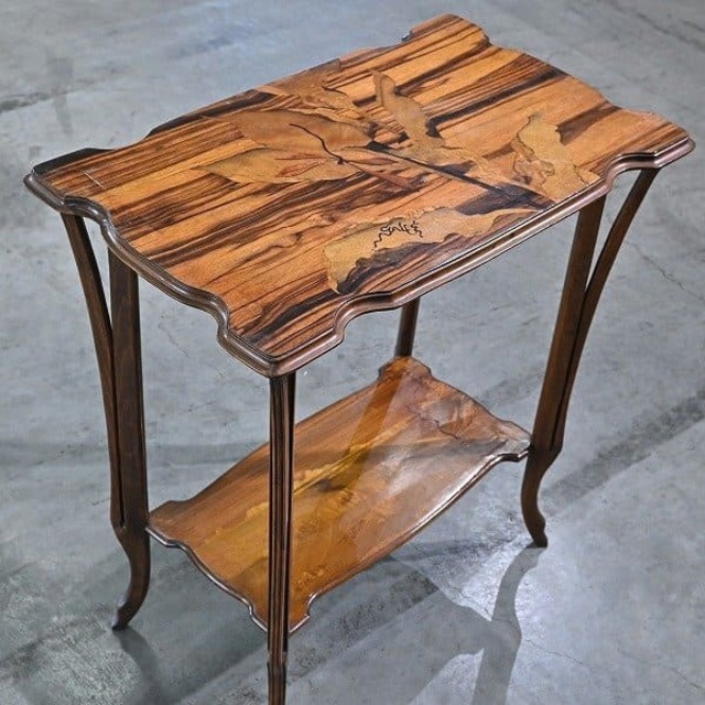 エミール・ガレ工房 サイドテーブル 象嵌 アールヌーヴォー 植物 アンティーク カフェ リビング ホテル 受付 ロビー 廊下 玄関 Emile Galle