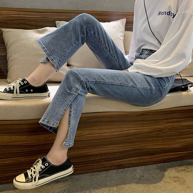 パンツ スプリング薄手オータムハイウェストジーンズ レッド 春物 秋物 試着室72427657096