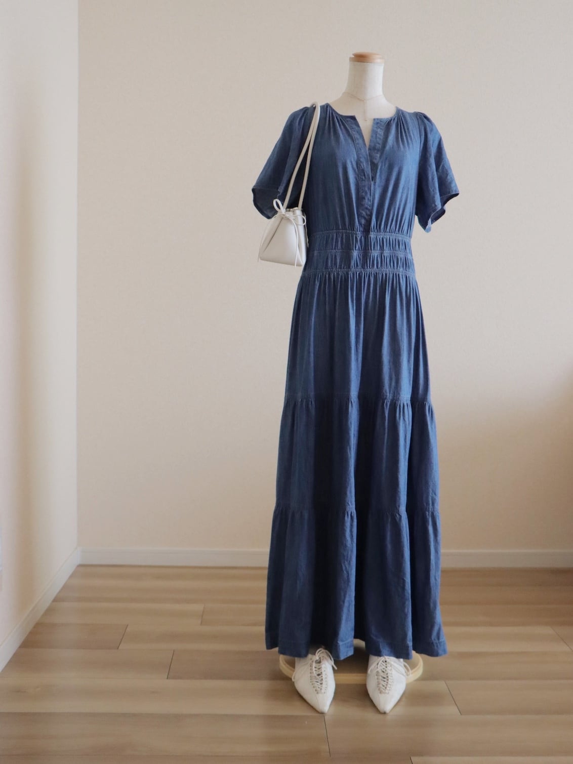 ●TOMMY HILFIGER dungaree denim tiered flared long dress