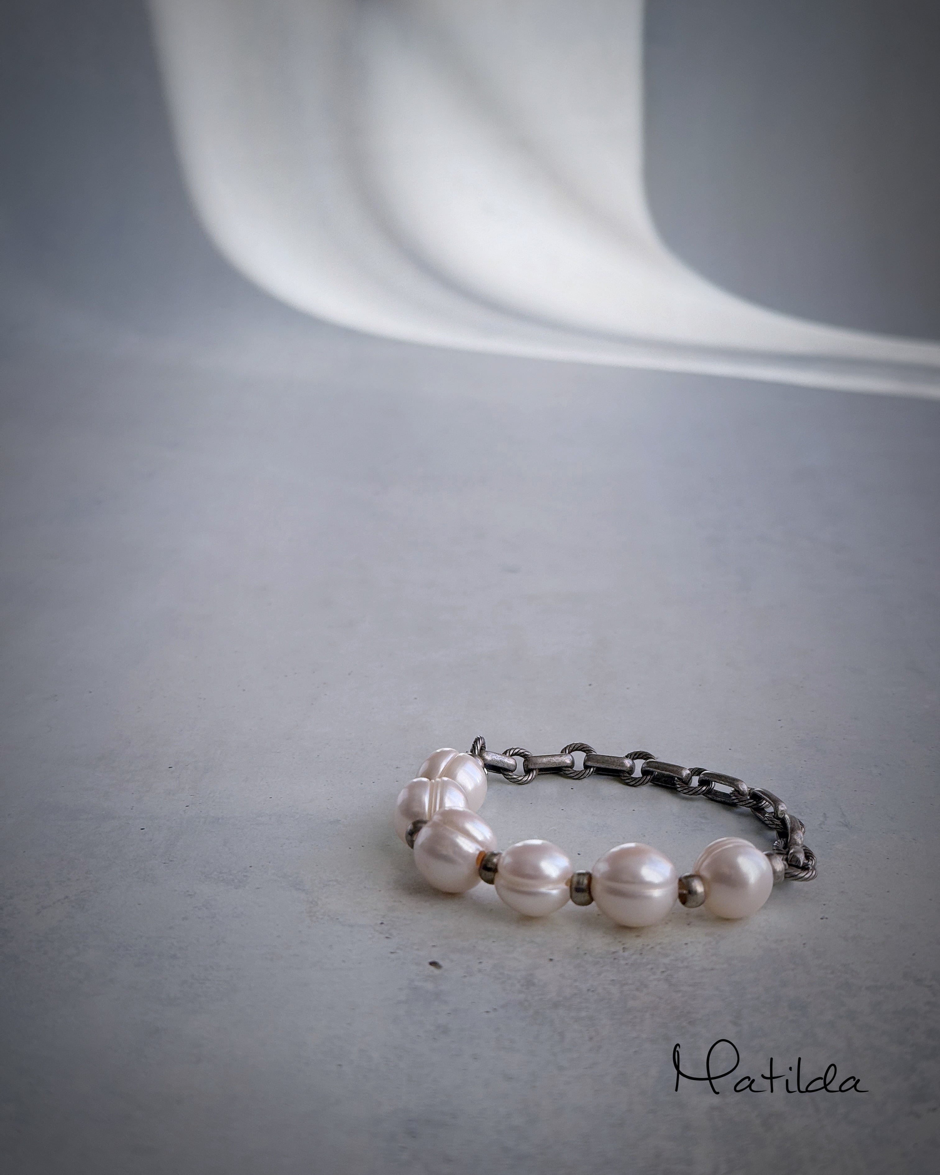 【再販】Chain & stone bracelet(淡水パール)
