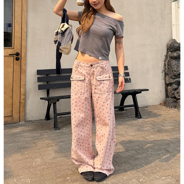 flower pocket colored pants　フラワーポケットカラーパンツ　J2065