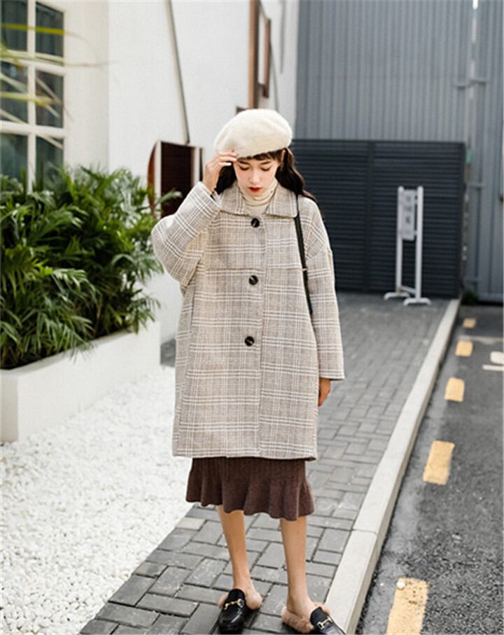 秋冬 韓国 カレッジ風 中・長セクション チェスターコート カジュアル チェック柄 気高い コート
