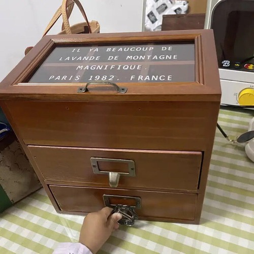 小物収納棚 小物収納箱 木製 窓付き 蓋付き 大容量 マルチ収納ケース 化粧品収納 ジュエリー収納 北欧