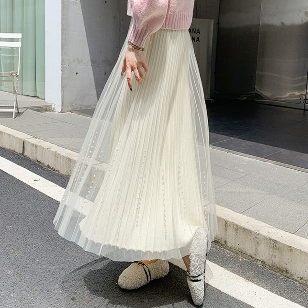 チュール ビーズ リバーシブル ニット スカート 10297