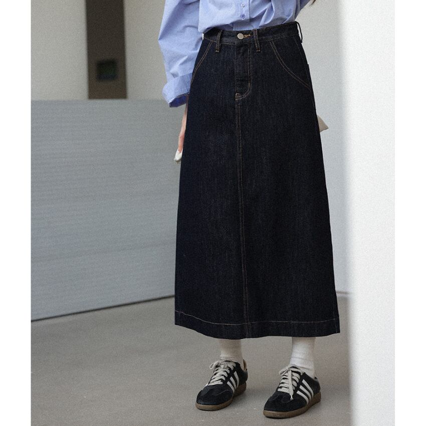 back-slit denim skirt　J00494