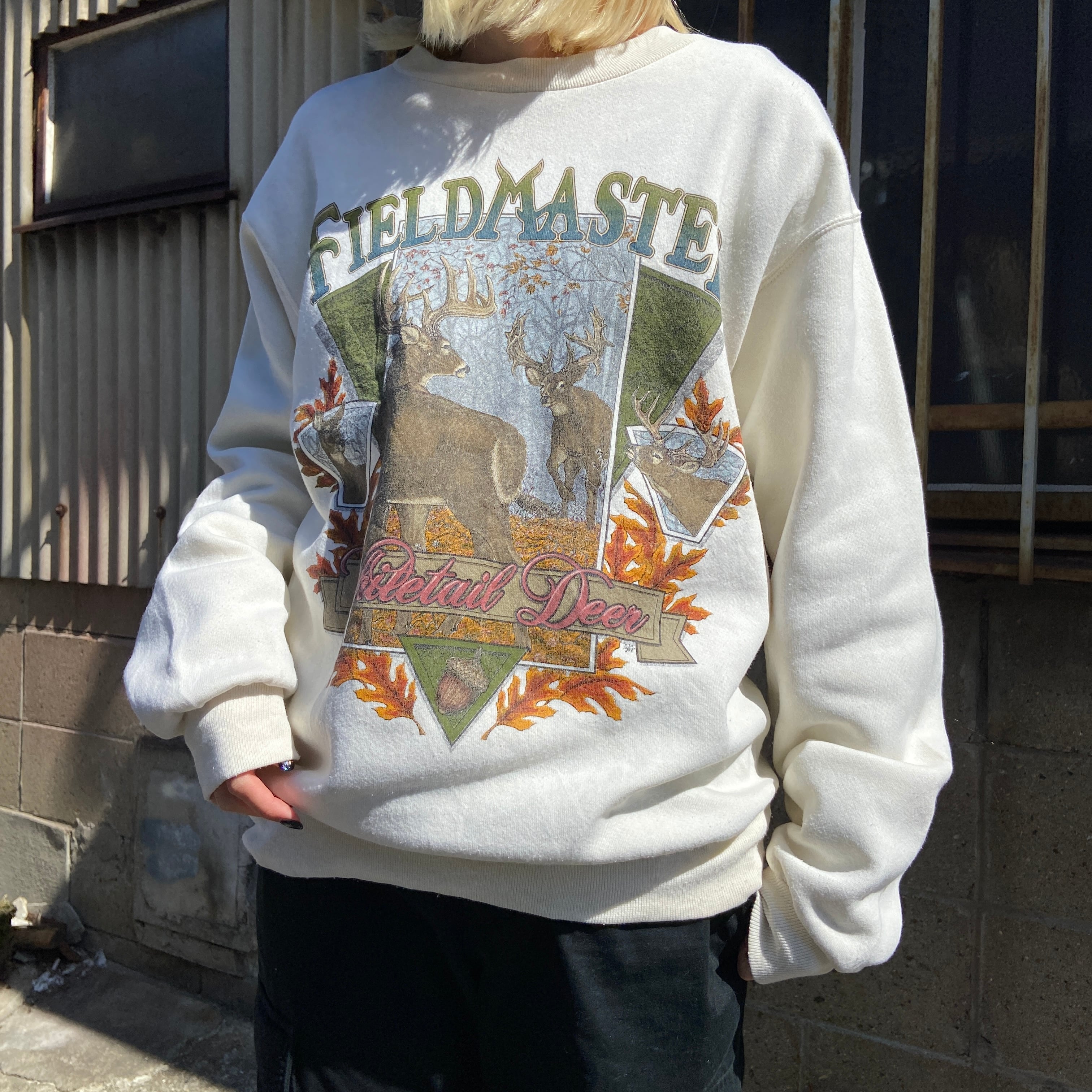 90年代 USA製 FIELDMASTER 鹿 アニマルプリントスウェット メンズL相当 