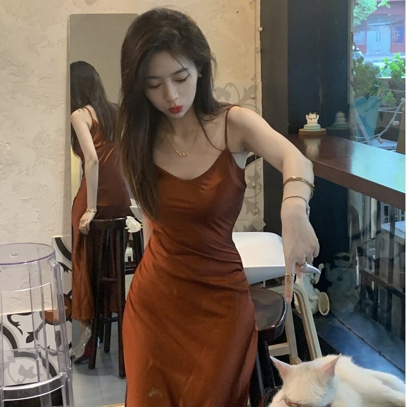 スプリングカジュアルサテンスリムドレス 春物 YY-ファッション30295957855