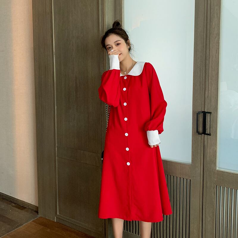 【新作】【送料無料】 8155＃マタニティ服春秋ミッドロングAラインドレス妊婦ママドレス スプリング 春物 オータム 秋物 AL expec323843999523