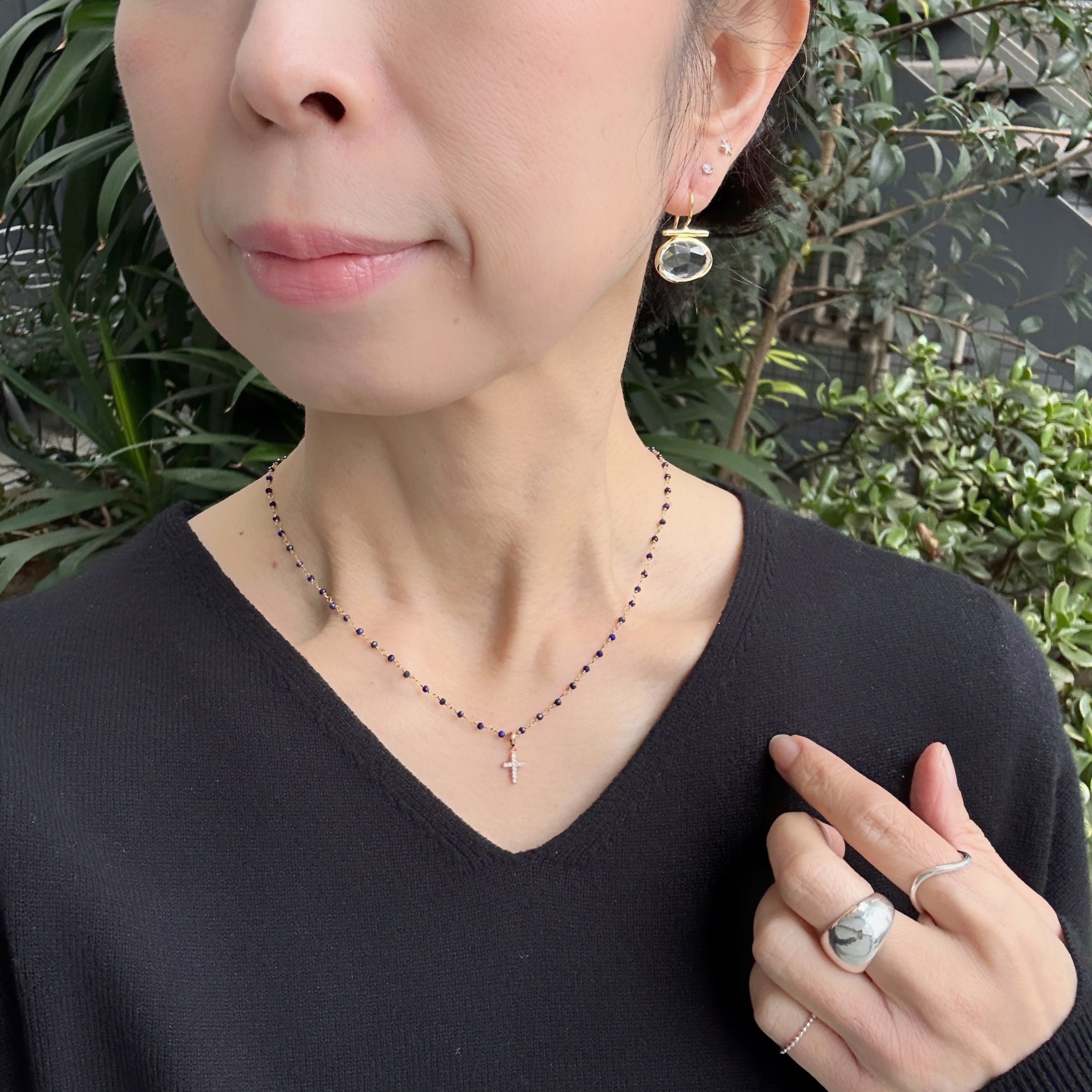 Gold Coating プチ ジルコニア クロス と ラピスラズリのネックレス