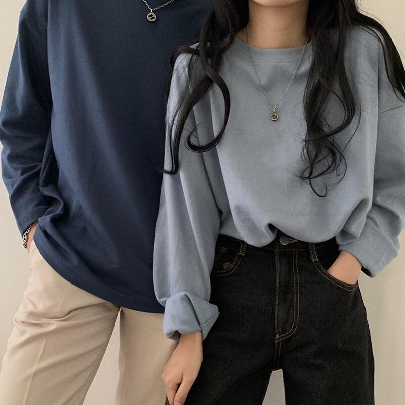 トップス スプリングカラールーズラウンドネックTシャツ レディース ロング 春物 Oネック ピュア 試着室99473195959