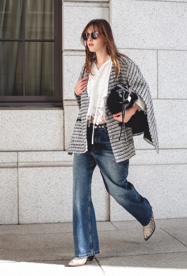 （select)スタッズデニム(インディゴブルー/ブラックデニム）