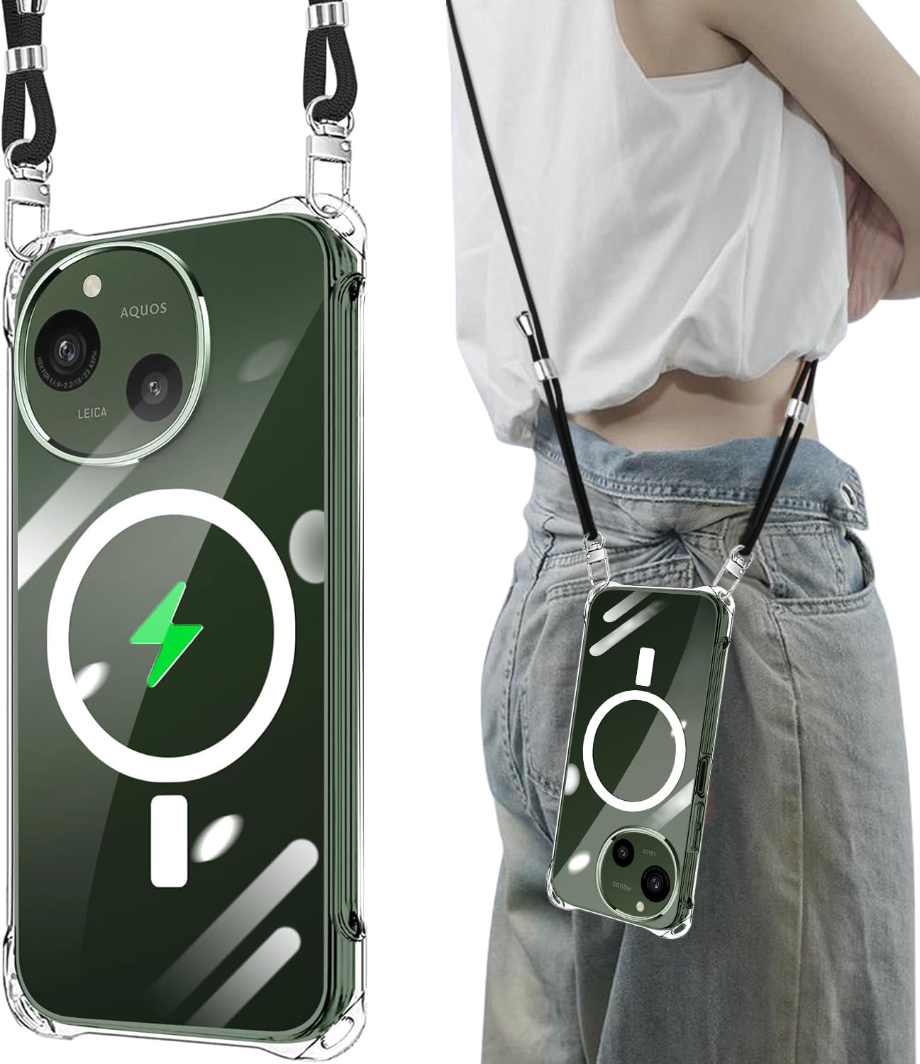xiusiteli AQUOS R9/R10 用 ケース クリア ショルダー TPU Magsafe対応