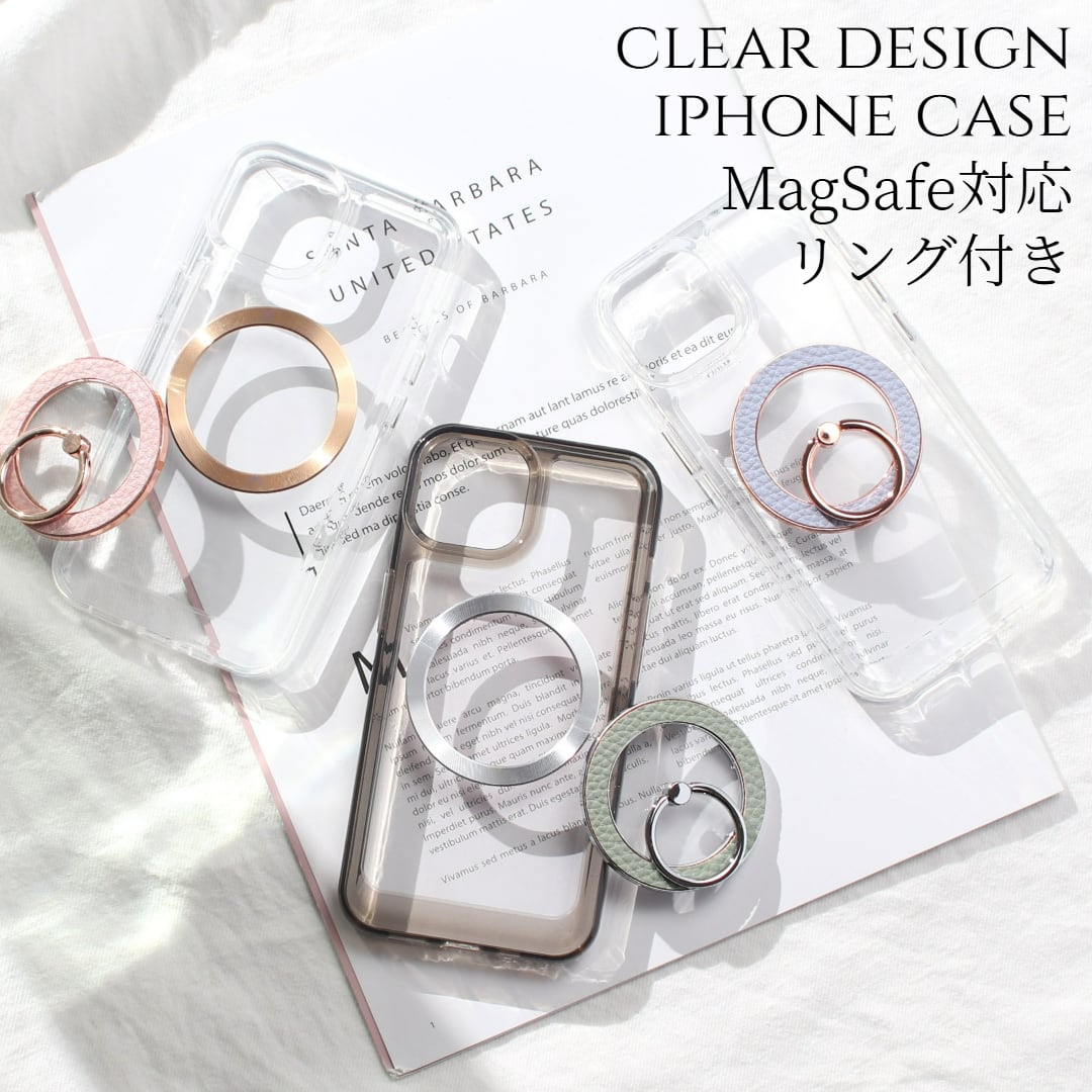 iphone ケース クリア リング付き iphone17 iphone16 iphone15 MagSafe マグセーフ リング ホルダー 大人可愛い パステルカラー アイフォン 17 16 15 14 13 12 SE magsafe対応 スマホリング レザー きらきら 17pro 16pro 15pro 13mini se3 スタンド メタリック 送料無料