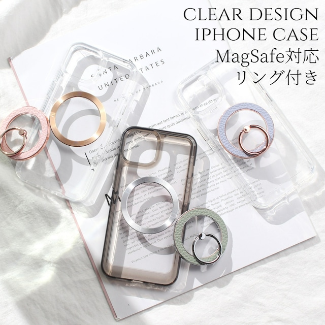 iphone ケース クリア リング付き iphone17 iphone16 iphone15 MagSafe マグセーフ リング ホルダー 大人可愛い パステルカラー アイフォン 17 16 15 14 13 12 SE magsafe対応 スマホリング レザー きらきら 17pro 16pro 15pro 13mini se3 スタンド メタリック 送料無料