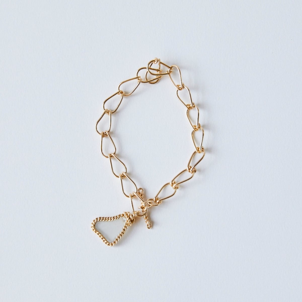 ホワイトシーグラス しずくチェーンブレスレト 14KGF