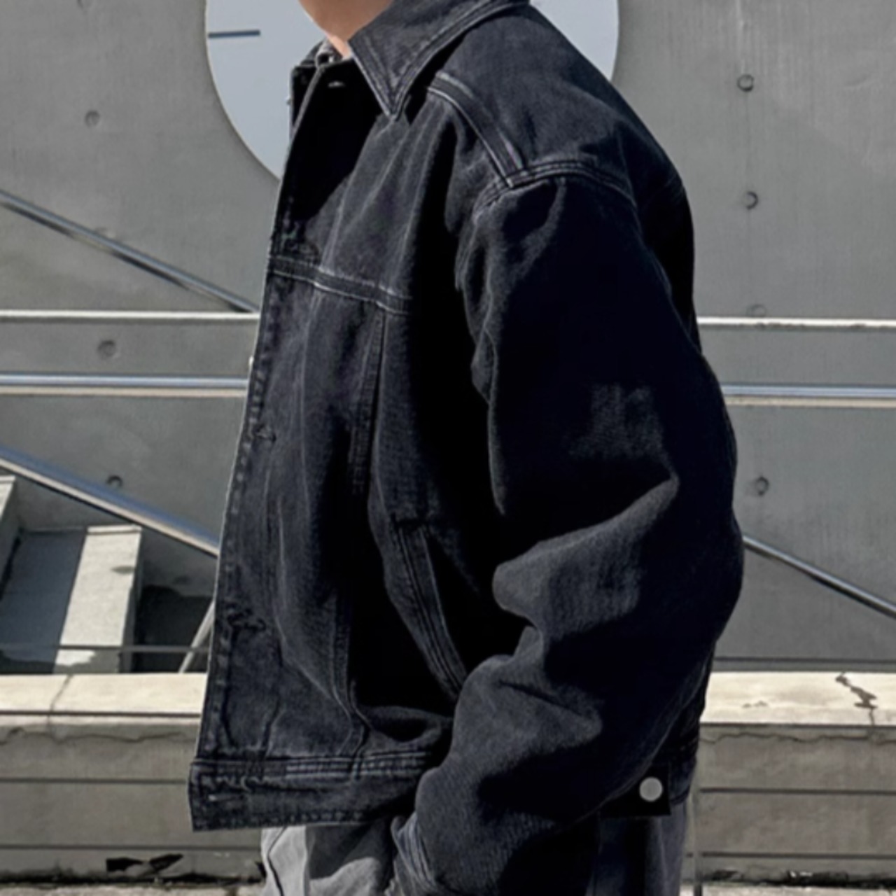 レトロウォッシュブラックデニムジャケット　0826