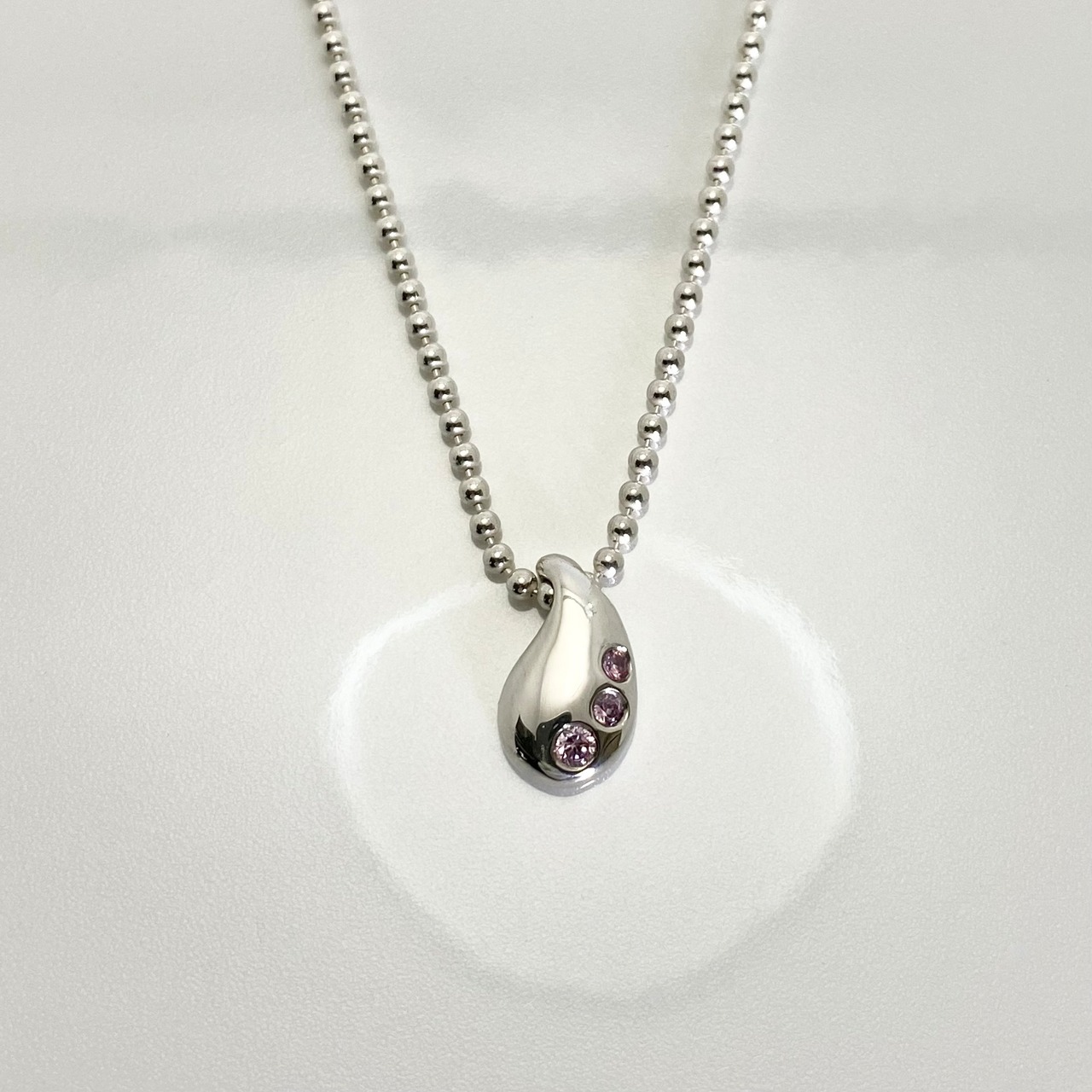 TEARDROP with PINK SAPPHIRE BALL CHAIN NECKLACE / ティアドロップ・ピンクサファイア ボールチェーンネックレス