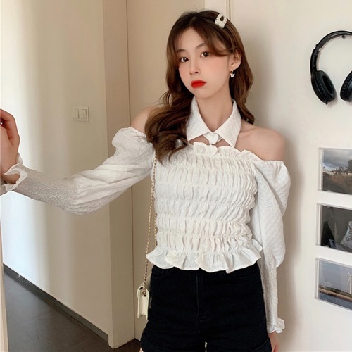 ✞ ストラップレススリムスリーブシャツブラウストップス スウィート ✞ゴスロリ SM ミリ 甘ロリ クラロリ 和ロリ エレガント 黒ロリ 姫ロリ 華ロリ BB-BB97371271001