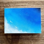 「境界線の風景」原画 空×宇宙×鳥 青 白 絵画 キャンバス 風景画 スプレーアート インテリアパネル