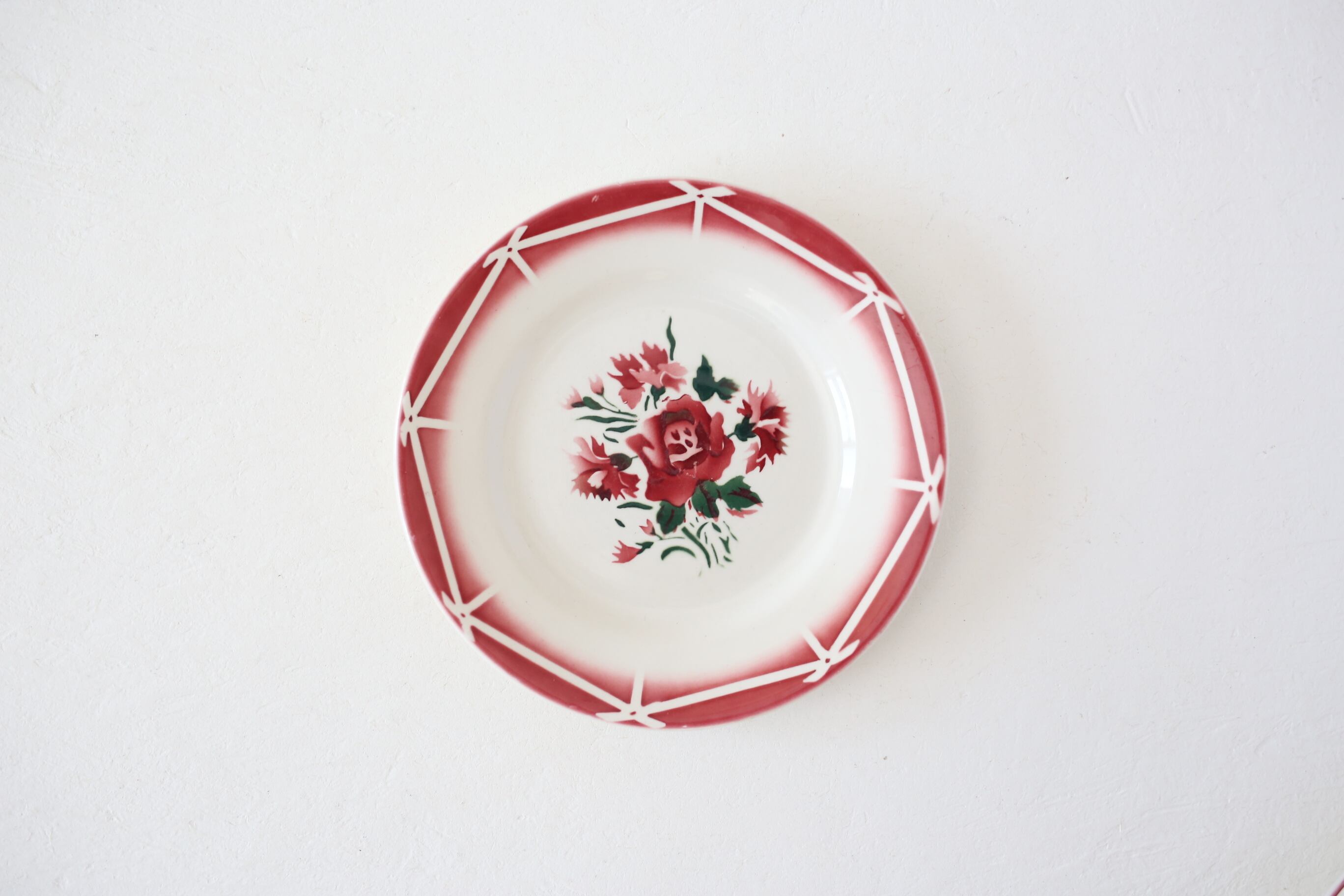 フランス アンティーク ヴィンテージ Sarreguemines ディゴワン サルグミンヌ 「ローズ×カーネーション」 デザートプレート N-04810a
