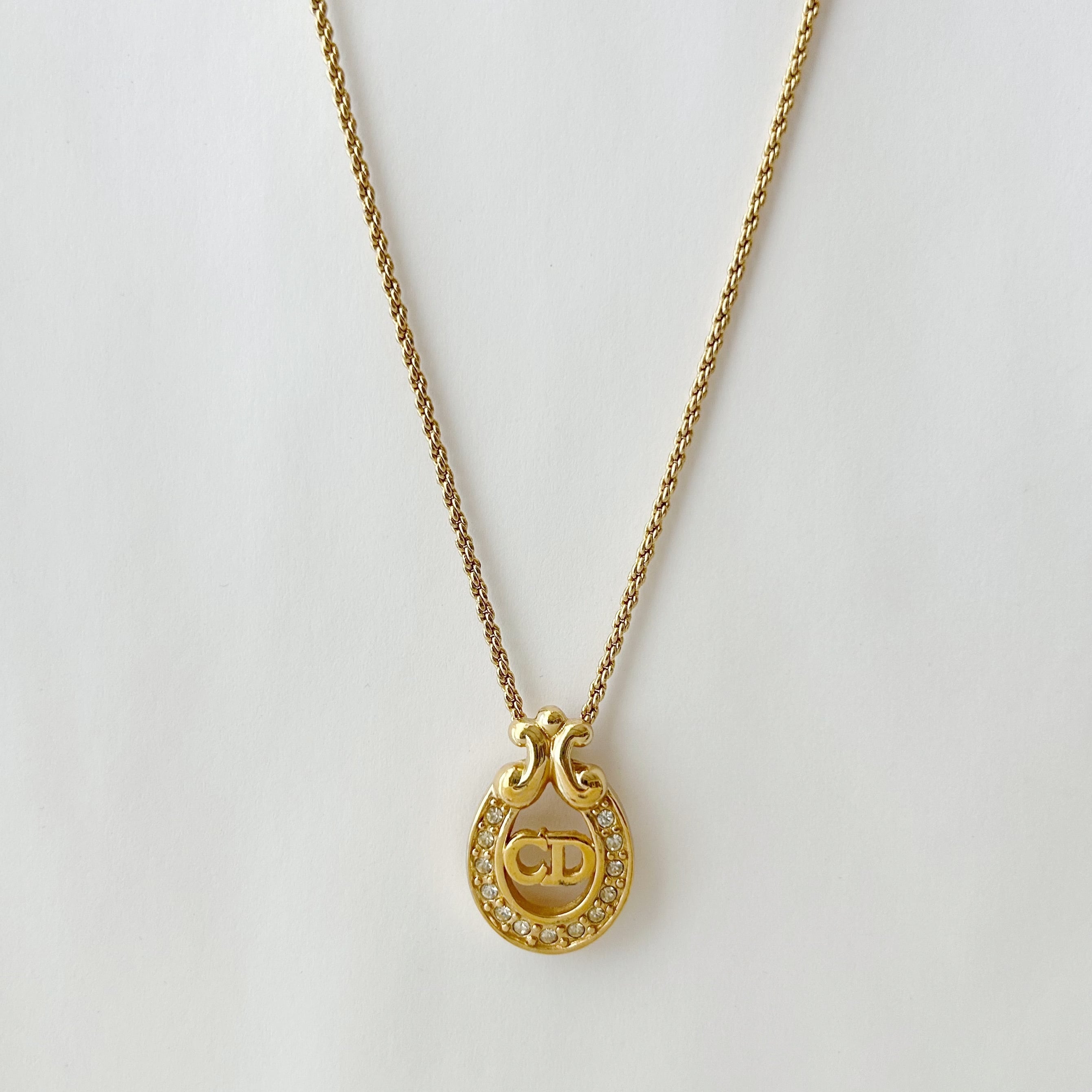 N7011】Christian Dior rhinestone logo cut out necklace