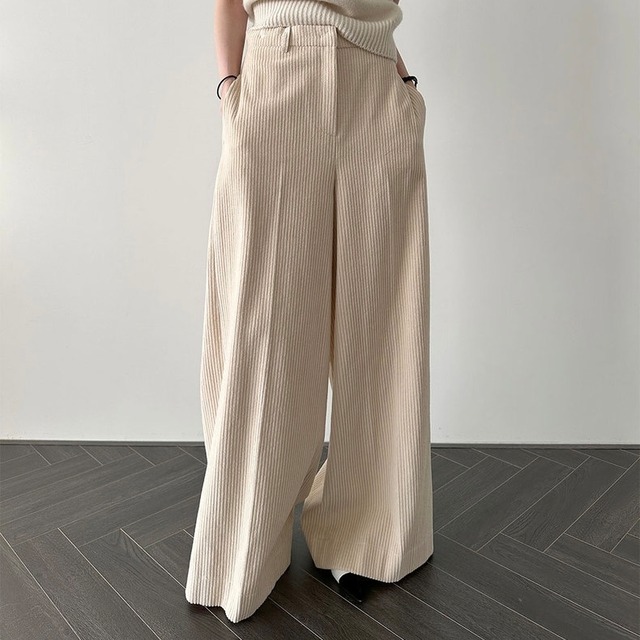韓国人気 リブ ワイドパンツ　2col  YH8442