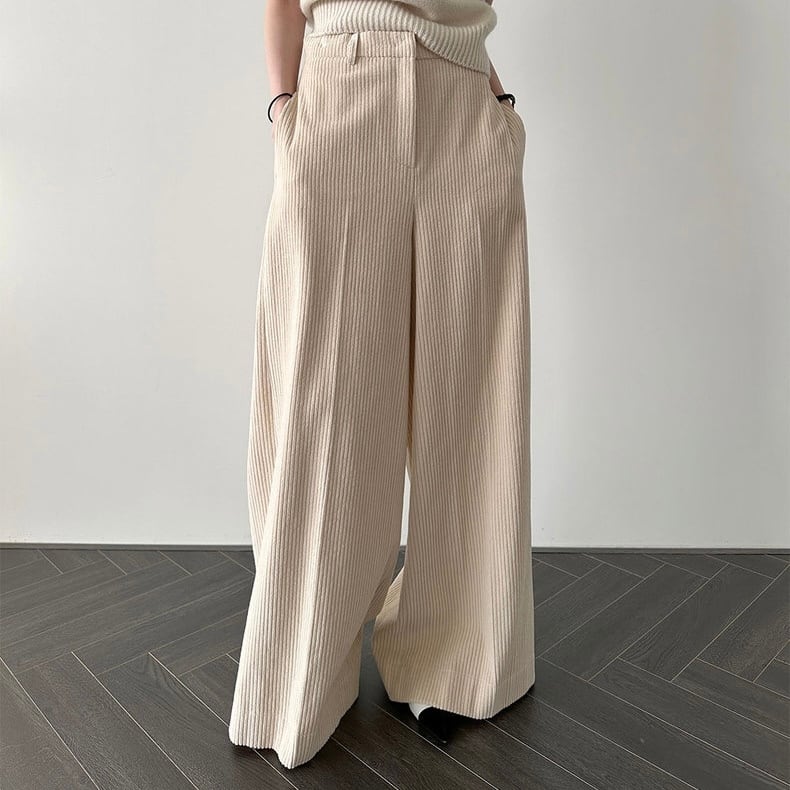 韓国人気 リブ ワイドパンツ 2col YH8442