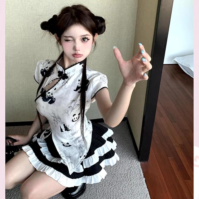 Ligwon] チャイナドレス コスプレ チャイナ服 パンダ メイド ゴスロリ