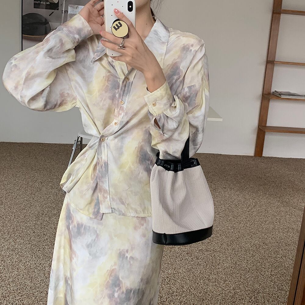 カラーシャツ サマーボタンルーズスカート 夏物 ビッグFスモールZ韓国6507324770