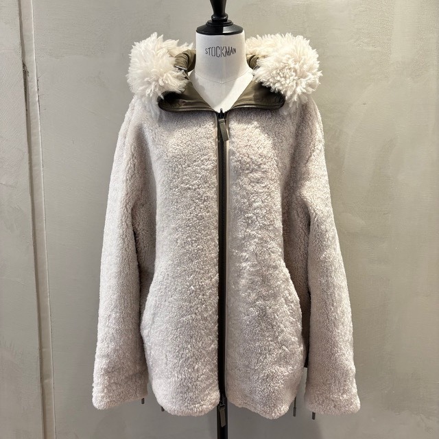 YVES SALOMON　HOODED MOUTON REVERSIBLE JK   IVORY/KHAKI