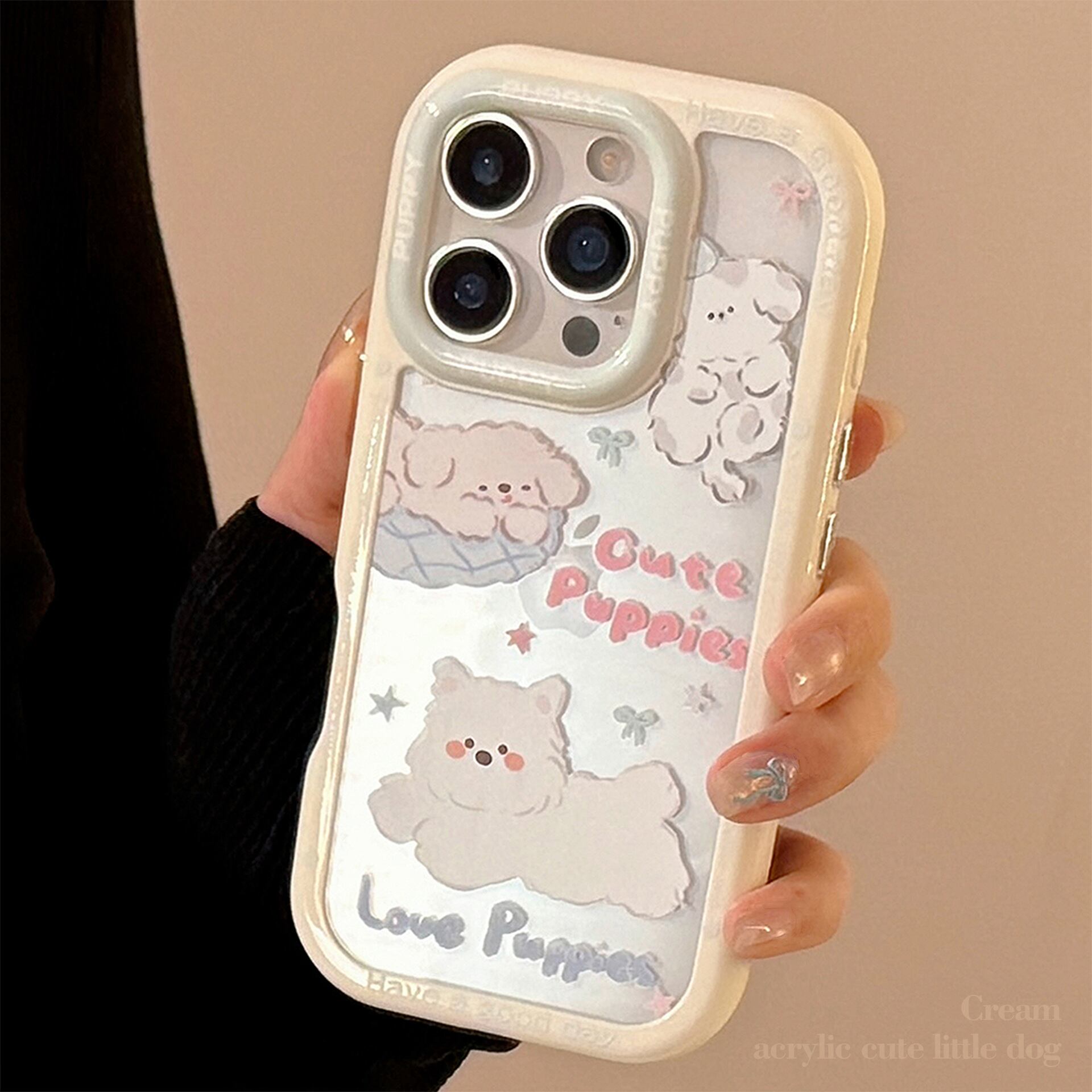 familiar スマートフォンカバー 女の子と犬 iPhone16~XSまで対応】もふもふ可愛い◎子犬 イラスト クリアケース 耐
