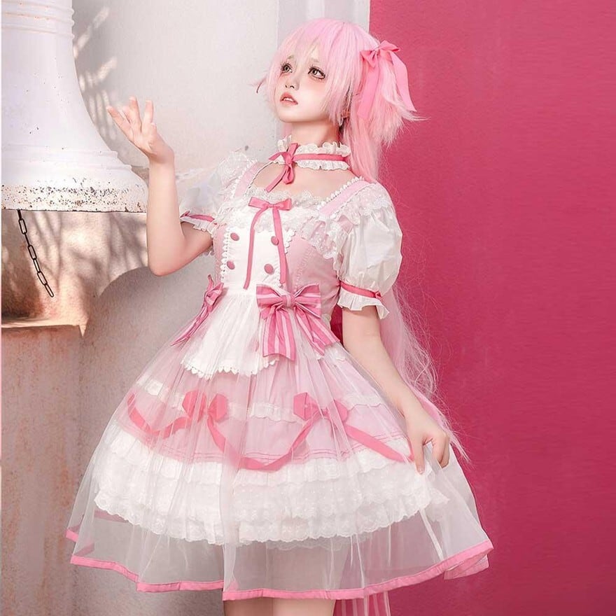 ピンクロリィタ セットアップ 3点セット ワンピース バックリボン付き パステルピンク コンカフェ衣装 イベント プリンセス仮装