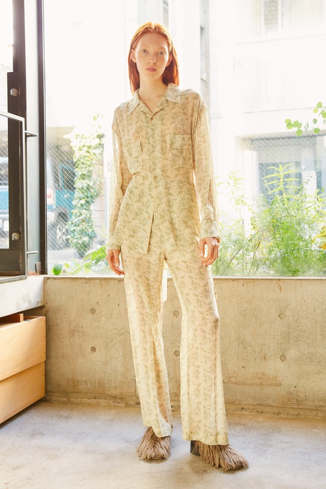 botanical silk shirt blouse -pink beige-