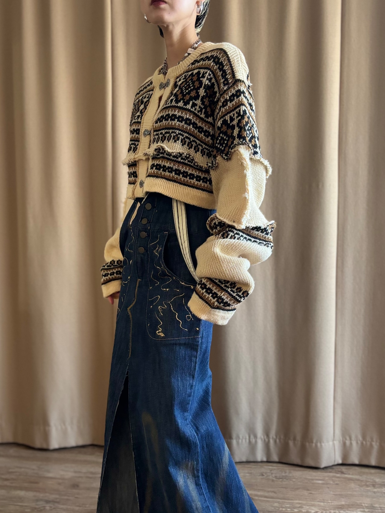 natural nordic pattern remake knit cardigan-5126-12