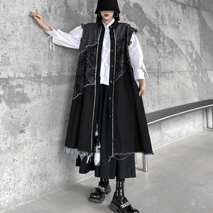 Retro Korean Style Denim Stitch Long Vest　　　1-1182